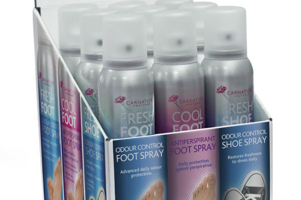 Carnation Foot Spray 3 Can Display Box Packaging Design Thumbnail